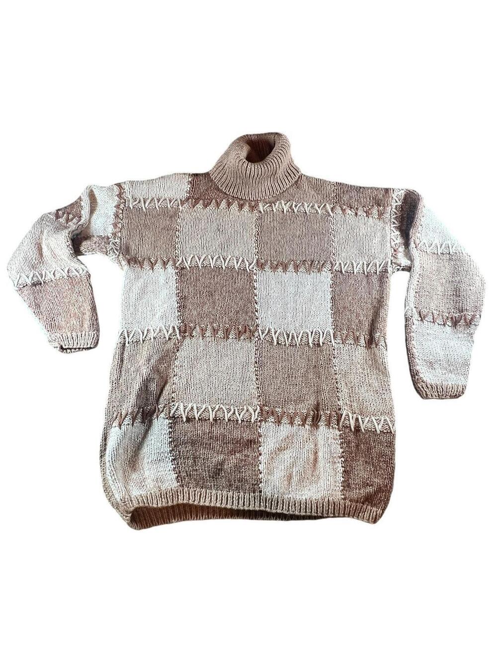 Vintage Tan Patchwork Turtleneck Sweater